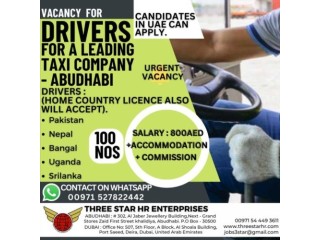 HOME COUNTRY LICENSE TAXI DRIVER NEEDED FOR ABU DHABI WITH BASIC SALARY
