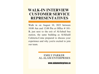 Walk in Interview Customer Service Representatives