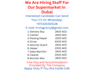 Hiring Sales Assistant For Supermarket In Dubai